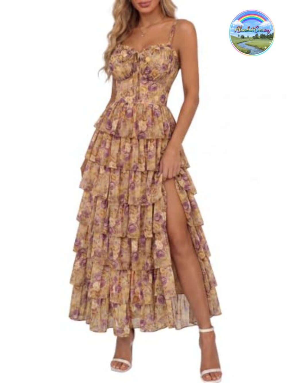 Floral Corset Maxi Dress - Wedding Guest Formal Gown